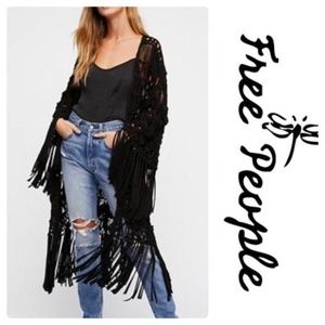 NWOT Free People black Macramae Kimono